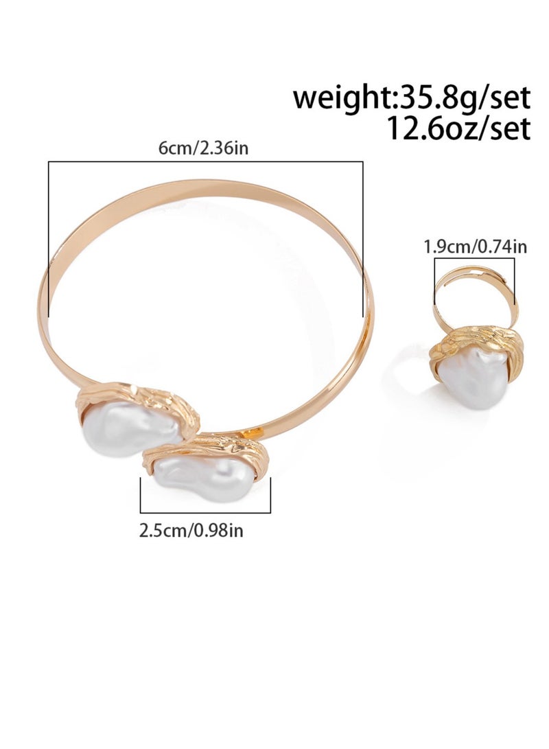 قابل للتعديل الباروك غير النظامية اللؤلؤ سوار خاتم مجموعة (الذهبي) - Image 4