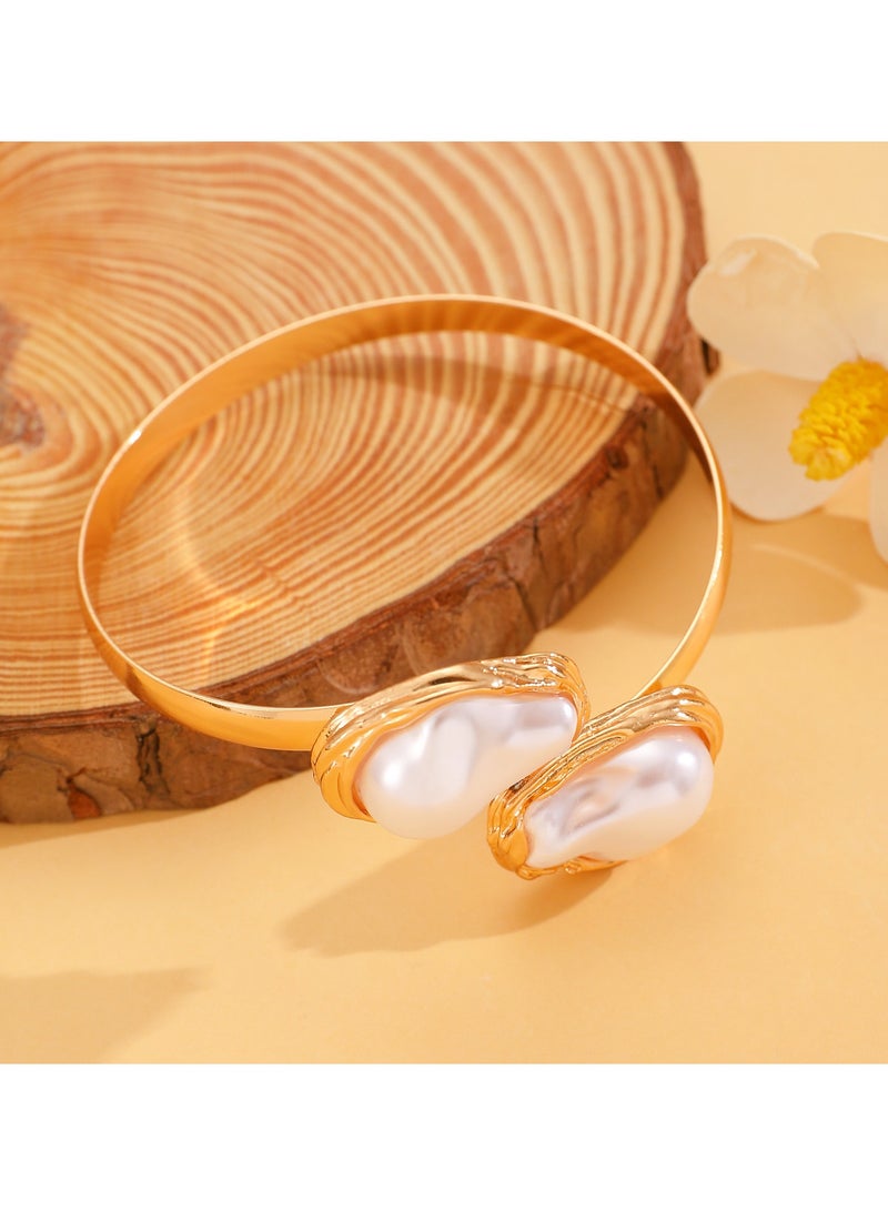 قابل للتعديل الباروك غير النظامية اللؤلؤ سوار خاتم مجموعة (الذهبي) - Image 2