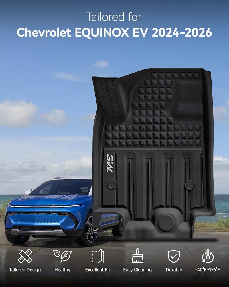 3W Floor Mats Fit for 2024-2025 2026 Chevrolet Chevy Equinox EV (Non Fuel), TPE All Weather Custom Fit for Chevrolet Equinox EV (Non Fuel) Accessories 1st and 2nd Row Full Set Car mats - Image 2
