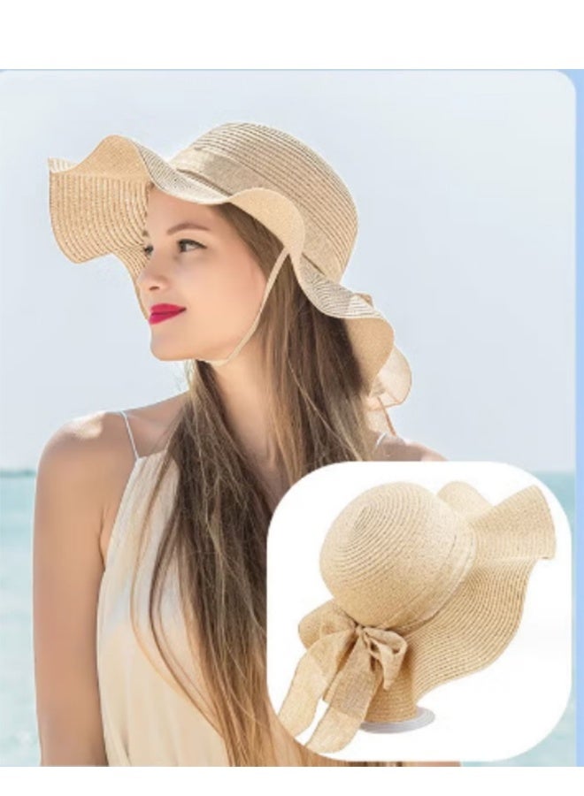 Women's Fashion Sunshade Hat Lace Hollow Woven Big Brim Beach Hat Ruffle Design Foldable Flower Woven Fisherman Hat - Image 2