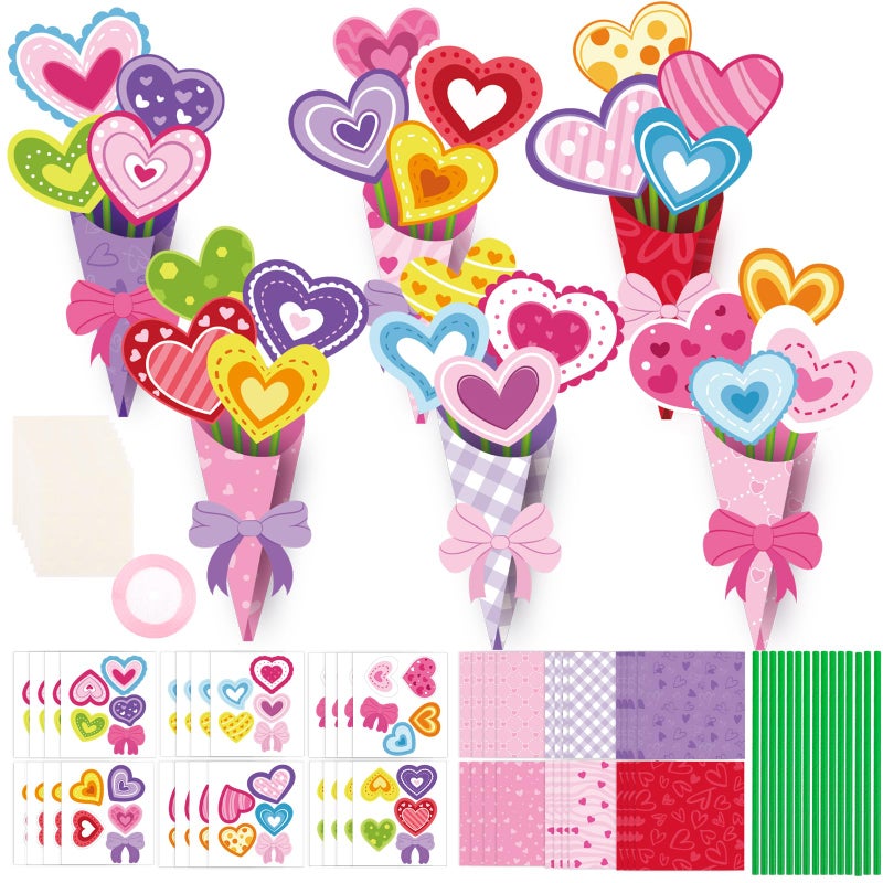 FOIMAS 24 Sets Heart Bouquet Craft Kit Make Your Own Heart Flower Bouquet Craft for Valentine's Day Mother's Day Teacher Appreciation Home Spring Holiday Party Fun Activities - Image 1