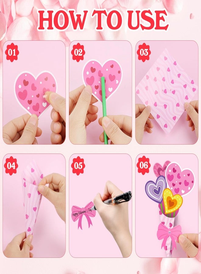 FOIMAS 24 Sets Heart Bouquet Craft Kit Make Your Own Heart Flower Bouquet Craft for Valentine's Day Mother's Day Teacher Appreciation Home Spring Holiday Party Fun Activities - Image 3