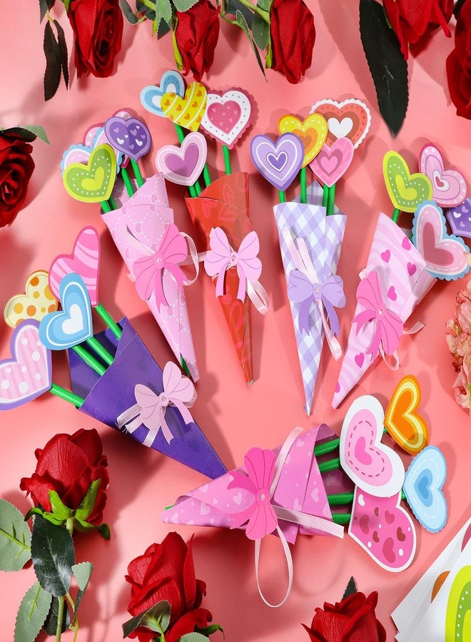 FOIMAS 24 Sets Heart Bouquet Craft Kit Make Your Own Heart Flower Bouquet Craft for Valentine's Day Mother's Day Teacher Appreciation Home Spring Holiday Party Fun Activities - Image 4