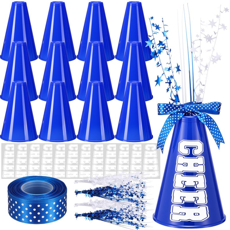 Rotatingpals 12 Pcs Blue Cheer Megaphone Bulk Plastic DIY Megaphone Party Accessory Cheerleading Centerpiece Decor for School Cheers Sports Match Game Outdoor Activities CheerBlue White - Image 3