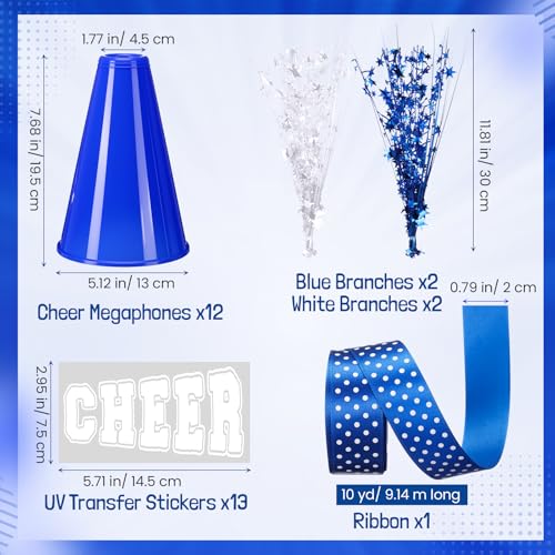 Rotatingpals 12 Pcs Blue Cheer Megaphone Bulk Plastic DIY Megaphone Party Accessory Cheerleading Centerpiece Decor for School Cheers Sports Match Game Outdoor Activities CheerBlue White - Image 5