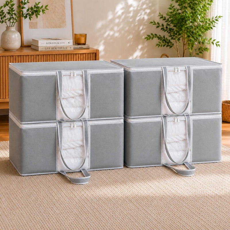 HomeStrap Underbed Storage Bag/Organizer/Blanket Cover with Front Handle (Pack of 4, Grey) - Image 1
