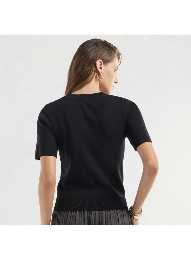 Splash FAV Solid Round Neck T-shirt with Short Sleeves