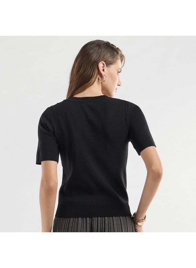 Splash FAV Solid Round Neck T-shirt with Short Sleeves  - Image 3