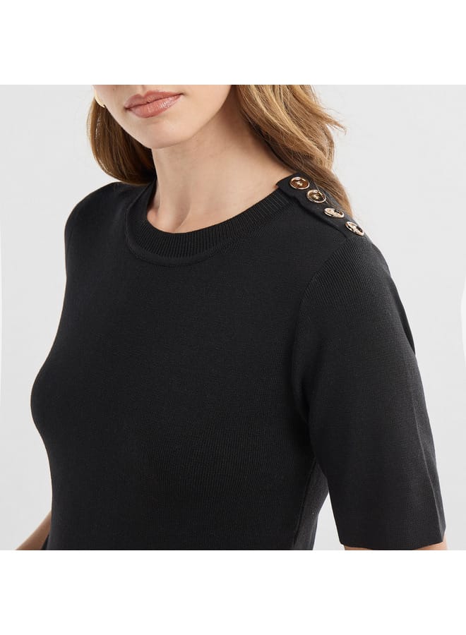 Splash FAV Solid Round Neck T-shirt with Short Sleeves  - Image 4