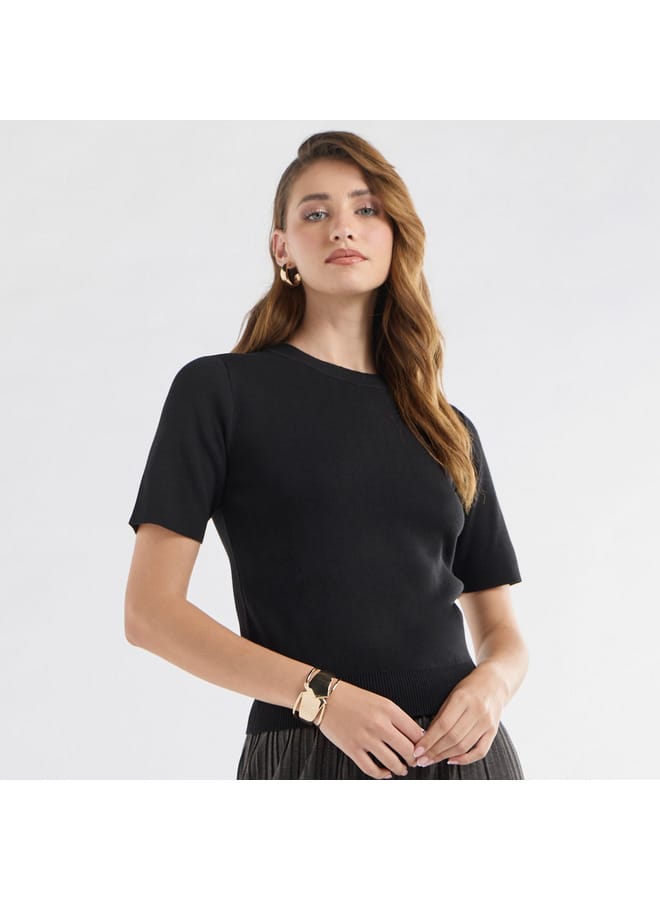 Splash FAV Solid Round Neck T-shirt with Short Sleeves  - Image 1