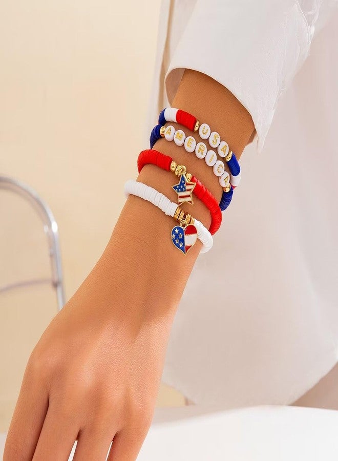 Blue Drop 4th of July Star Heart Star Charm Bracelet For Women Men Red White Blue Beaded Stretch Bracelet Patriotic Bracelets Independence Day Jewelry Gifts - D - Image 4