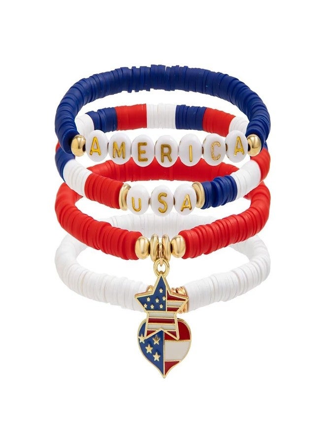 Blue Drop 4th of July Star Heart Star Charm Bracelet For Women Men Red White Blue Beaded Stretch Bracelet Patriotic Bracelets Independence Day Jewelry Gifts - D - Image 1