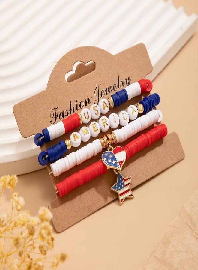 Blue Drop 4th of July Star Heart Star Charm Bracelet For Women Men Red White Blue Beaded Stretch Bracelet Patriotic Bracelets Independence Day Jewelry Gifts - D - Image 3