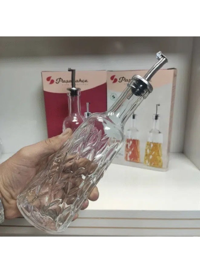 Pasabahce Leafy Oil and Vinegar Set with Metal Lid 380ml 2Pcs- Turkey Made - Image 4