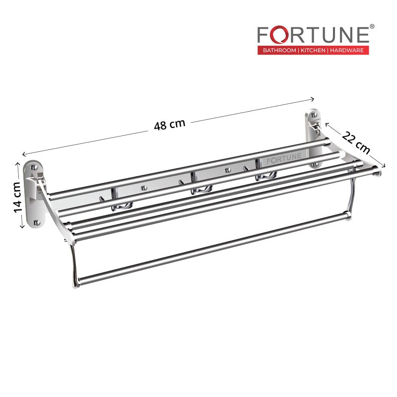FORTUNE Classic Stainless Steel Folding Towel Rack for Bathroom | Towel Stand | Towel Hanger | Bathroom Accessories (18 Inch) - Image 2