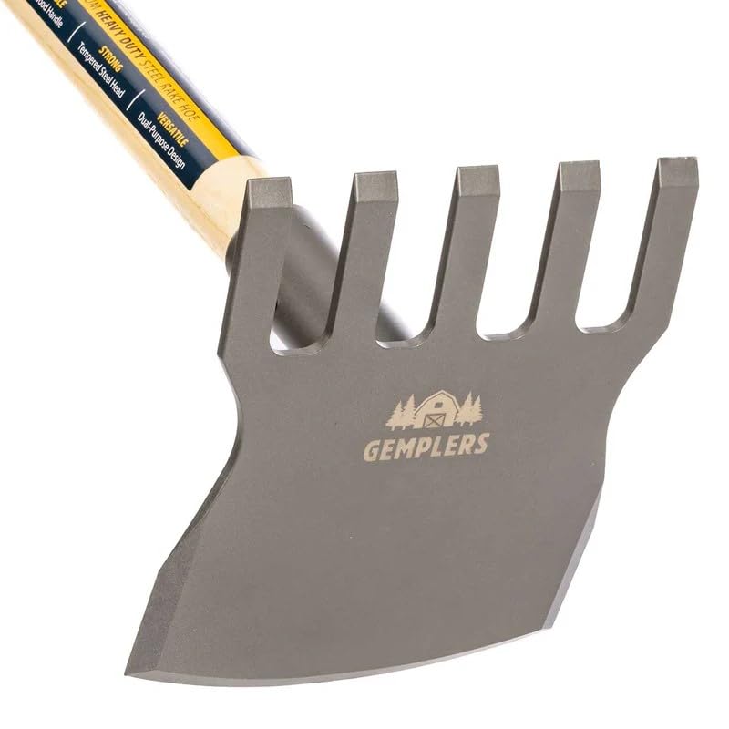Gempler's Gemplers Steel Rake Hoe with Wood Handle, 5 Wide Tines, Multi-Purpose Tool for Gardening, Planting, and Fire Prevention, Commercial Grade - Image 3