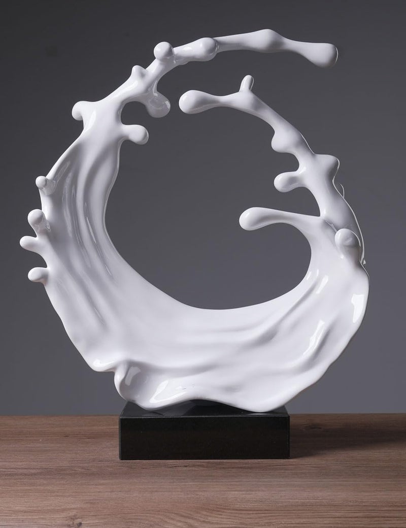 NENBOLEC Abstract Sculpture Decor Modern Arts Sea Wave Figurine Table Centerpiece Statue Polyresin White 16.5 inch - Image 5