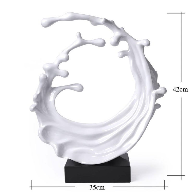 NENBOLEC Abstract Sculpture Decor Modern Arts Sea Wave Figurine Table Centerpiece Statue Polyresin White 16.5 inch - Image 2