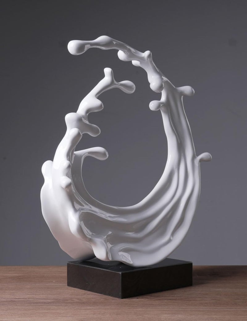 NENBOLEC Abstract Sculpture Decor Modern Arts Sea Wave Figurine Table Centerpiece Statue Polyresin White 16.5 inch - Image 3