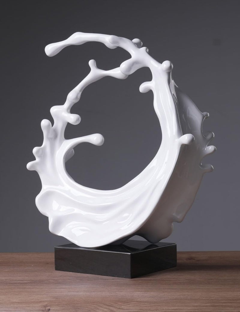 NENBOLEC Abstract Sculpture Decor Modern Arts Sea Wave Figurine Table Centerpiece Statue Polyresin White 16.5 inch - Image 4