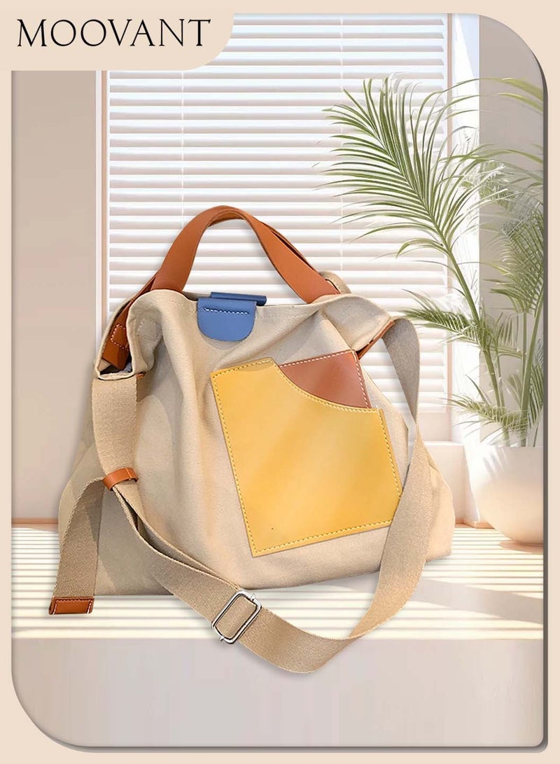 Moovant Fashion Trend Dynamic Canvas Bag for Women, Shoulder Bag Tote Bag Casual Crossbody Bag Niche Color Patchwork Design Bag for Girls Commuting, Work, Shopping, School  - Image 1