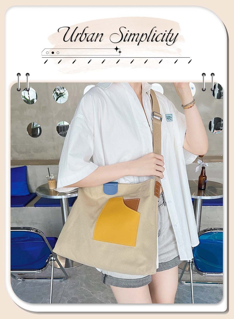 Moovant Fashion Trend Dynamic Canvas Bag for Women, Shoulder Bag Tote Bag Casual Crossbody Bag Niche Color Patchwork Design Bag for Girls Commuting, Work, Shopping, School  - Image 3