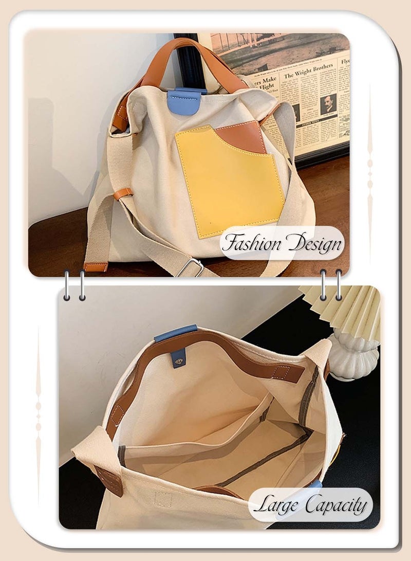 Moovant Fashion Trend Dynamic Canvas Bag for Women, Shoulder Bag Tote Bag Casual Crossbody Bag Niche Color Patchwork Design Bag for Girls Commuting, Work, Shopping, School  - Image 4