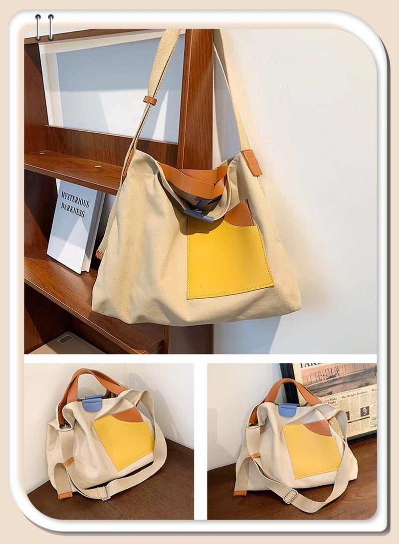 Moovant Fashion Trend Dynamic Canvas Bag for Women, Shoulder Bag Tote Bag Casual Crossbody Bag Niche Color Patchwork Design Bag for Girls Commuting, Work, Shopping, School  - Image 5