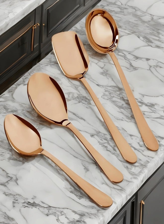 Vemlons Stainless Steel Serving Spoon Set of 4, 1 Ladle (Karchi), 1 Solid Spoon (Chamcha),1 Rice Serving Spoon, 1 Serving and Cooking Spatula (Palta) Serving Set (Rose Gold) - Image 3
