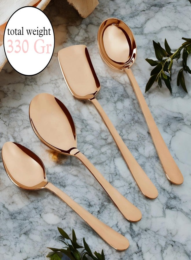 Vemlons Stainless Steel Serving Spoon Set of 4, 1 Ladle (Karchi), 1 Solid Spoon (Chamcha),1 Rice Serving Spoon, 1 Serving and Cooking Spatula (Palta) Serving Set (Rose Gold) - Image 5
