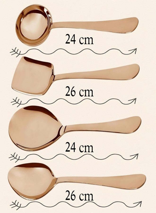 Vemlons Stainless Steel Serving Spoon Set of 4, 1 Ladle (Karchi), 1 Solid Spoon (Chamcha),1 Rice Serving Spoon, 1 Serving and Cooking Spatula (Palta) Serving Set (Rose Gold) - Image 4