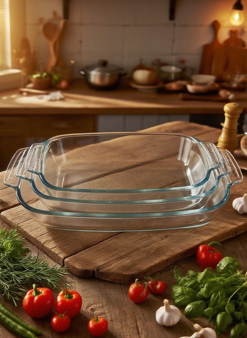 Guzel 3-Piece Rectangular Glass Oven Baking Dish Set w/handle, Sizes Small 2.0L, Medium 2.7L, Large 3.8L - Image 2