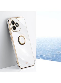 For Honor X60i XINLI Straight 6D Plating Gold Edge TPU Shockproof Case with Ring Holder(White)