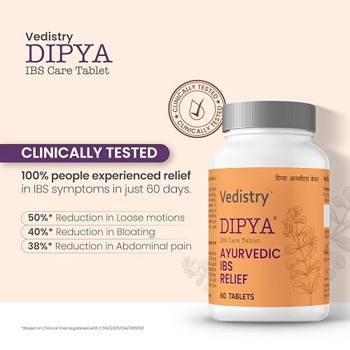 Vedistry Dipya IBS Care Tablet | Clinically Tested 100% Ayurvedic Support for IBS Relief | Helps With Diarrhoea Bloating Gas Abdominal Discomfort & Irregular Bowel Movements | Gut Health & Digestive Comfort – 60 Tablets (Pack of 2) - Image 3