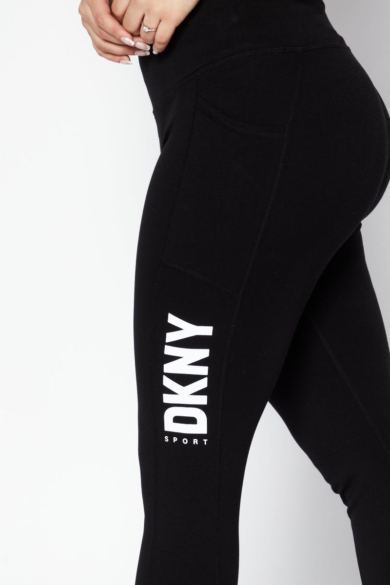 DKNY Sport Women Sportswear Fit Brand Logo Training Leggings, Black - Image 4