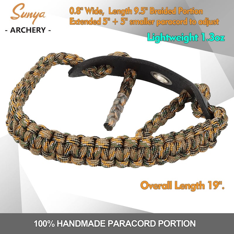 Sunya Archery Bow Wrist Sling, 550 Paracord Strap Comfortable on Hand.100% Full Grain Leather Yoke, Multiple Camo Colors.Fit Compound Bow Stabilizer & Recurve. - Image 4