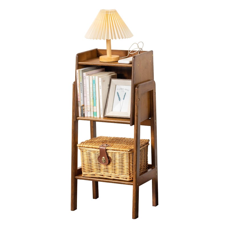 Welnow Bamboo Bookcase with Cabinet, Natural End Table with 1-Tier Storage Shelf, Modern Bedside Organizer Side Table for Bedroom or Living Room, Walnut Bookshelf with Open Space - Image 1