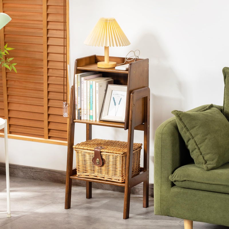 Welnow Bamboo Bookcase with Cabinet, Natural End Table with 1-Tier Storage Shelf, Modern Bedside Organizer Side Table for Bedroom or Living Room, Walnut Bookshelf with Open Space - Image 4