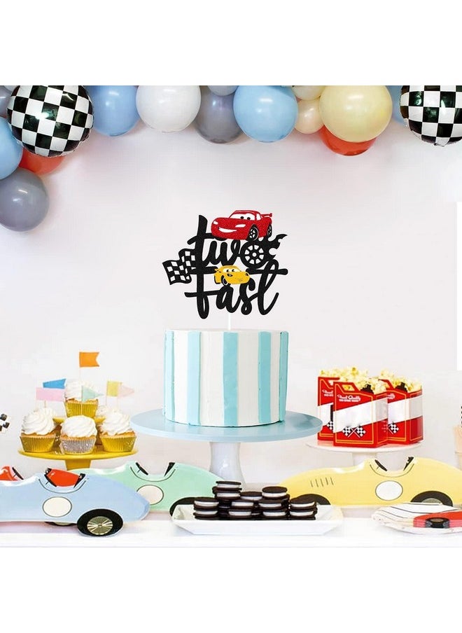 Confetti - Confetti Let's Race to Sweet Victory with the Two Fast Cake Topper, for Your Racing Car Checkered Flag Themed Celebration Kids Boy Girl 2 Years Old Happy 2s Birthday Party Supplies - Image 1