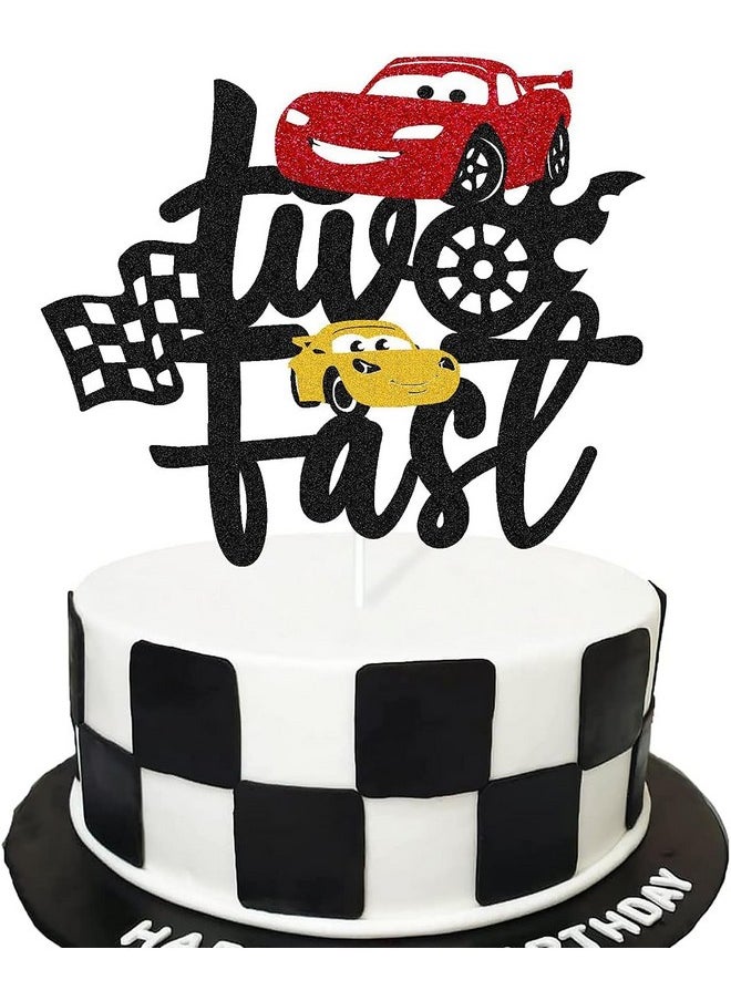 Confetti - Confetti Let's Race to Sweet Victory with the Two Fast Cake Topper, for Your Racing Car Checkered Flag Themed Celebration Kids Boy Girl 2 Years Old Happy 2s Birthday Party Supplies - Image 1