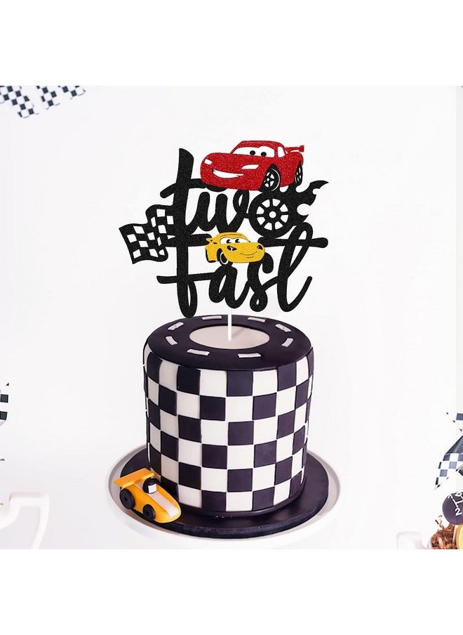 Confetti - Confetti Let's Race to Sweet Victory with the Two Fast Cake Topper, for Your Racing Car Checkered Flag Themed Celebration Kids Boy Girl 2 Years Old Happy 2s Birthday Party Supplies - Image 1