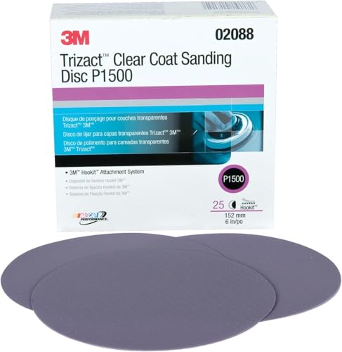 3M 02088 Trizact Hookit 6 P1500 Grit Clear Coat Sanding Disc Box of 25