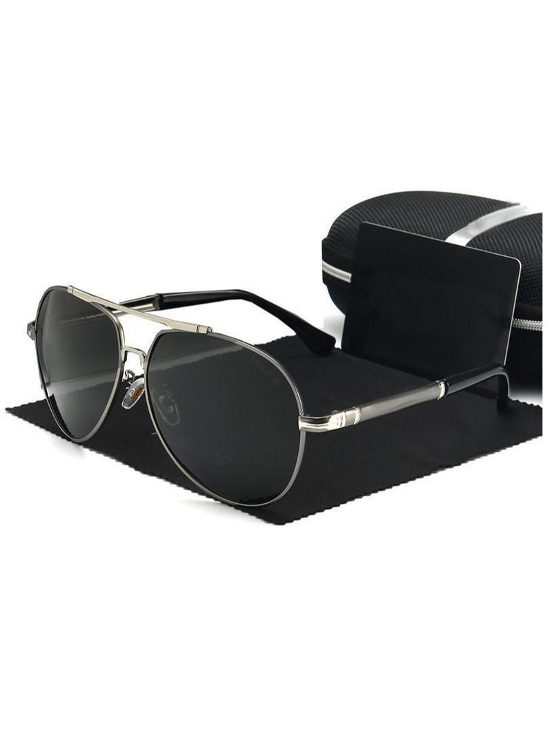 Fashion Men's Polarized High Quality Glasses Metal High-end Sunglasses Gunmetal Frame with Silver Edge - Image 1