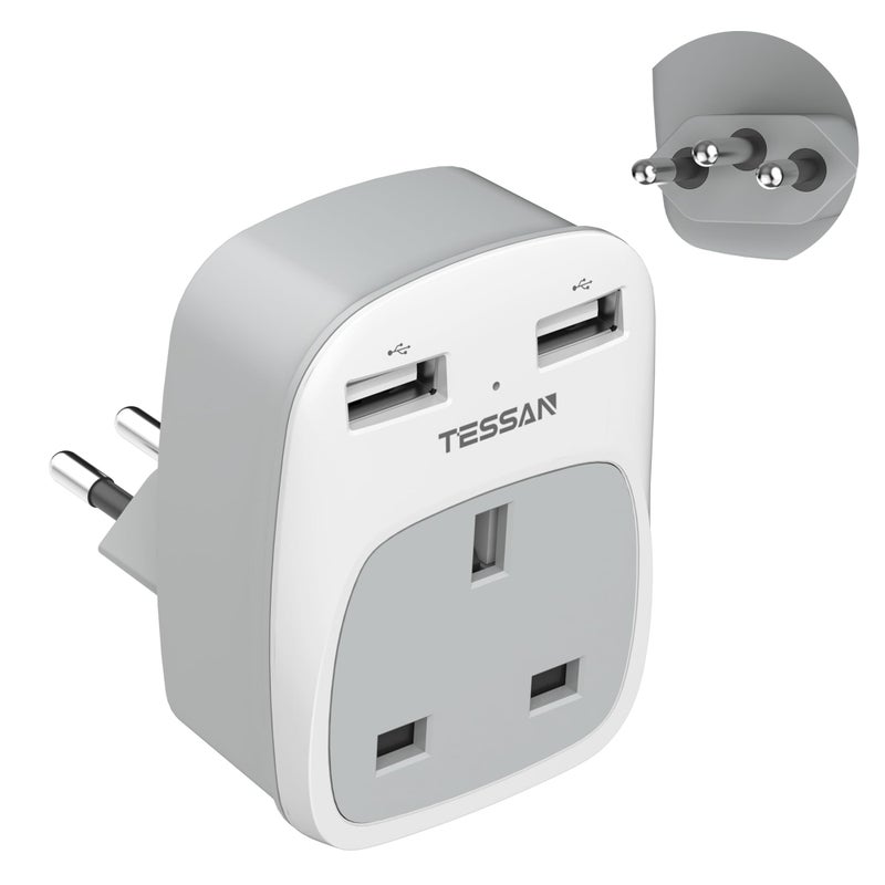 تيسان TESSAN UK to Brazil Plug Adapter, Type N Travel Adaptor with USB C - Image 1