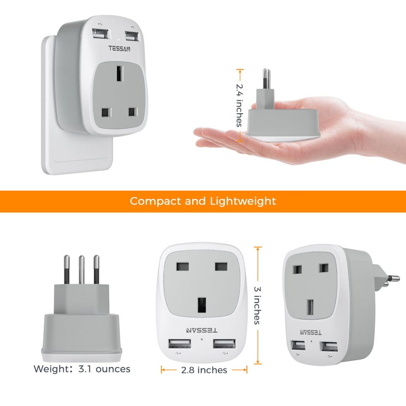 تيسان TESSAN UK to Brazil Plug Adapter, Type N Travel Adaptor with USB C - Image 5