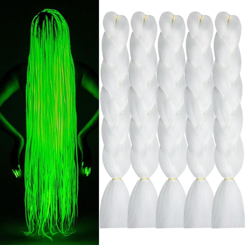 Ms Aloe White Braiding Hair Glow in the Dark Braiding Hair Extensions Box Braids Hair Shining Jumbo Braiding Hair Glow in the Dark BraidsWhite5pack