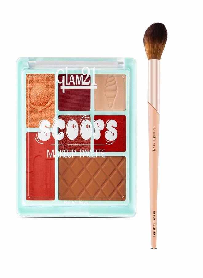 Glam 21 Glam21 Scoops All-in-One Makeup Palette- Caramel Crush,15g & Lord of the Brushes Blusher Brush | Ultra-Soft, Precision Blending Brush + Highly Pigmented Face Palette | Combo Pack Of 2 - Image 1