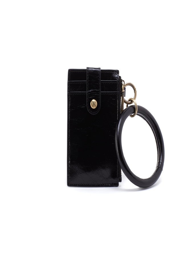 HOBO Ring Leather Credit Card Holder & Wristlet with Removable Leather Wristlet Handle and Minimalist Design for Everyday or Travel, Black - Image 1