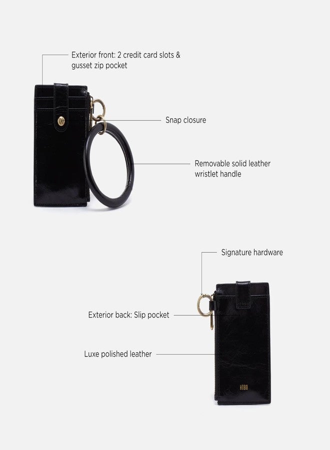 HOBO Ring Leather Credit Card Holder & Wristlet with Removable Leather Wristlet Handle and Minimalist Design for Everyday or Travel, Black - Image 4