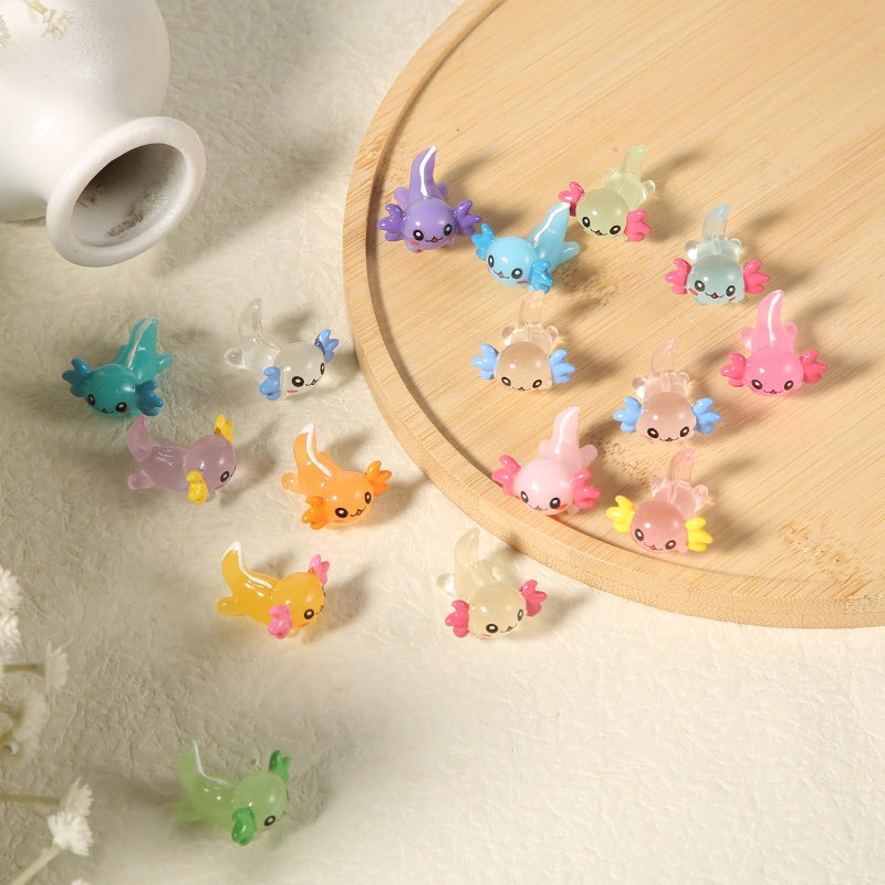 XIHIRCD 32pcs Mini Resin Axolotl Miniature Figurine, Glow in The Dark Tiny Animal Figurines Small Luminous Charm Ornament for DIY Craft Garden Landscape Dollhouse Ornament Potted Plants Decorations - Image 3